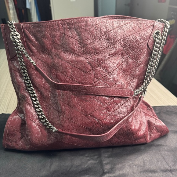 SAINT LAURENT Niki Shopper Tote Crinkled Leather Burgundy Matelasse Monogram MED - Picture 9 of 16